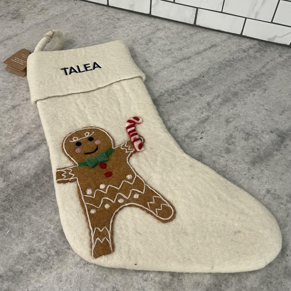 West Elm Christmas Stocking White Gingerbread Man Christmas Talea Name Kids
